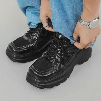 мъжки модни дишащи обувки от въздушна мрежа, марка дизайнерски обувки с квадратни пръсти, черни стилни обувки на платформа, лятна обувки zapatos