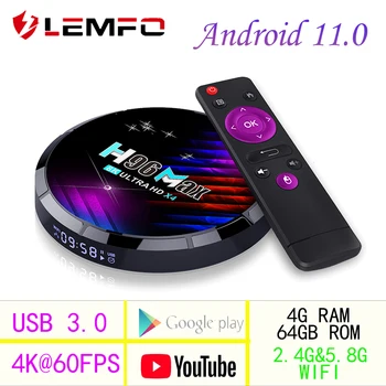 Lemfo H96 Max Smart Tv Box Android 11 8K Декодиране на видео 2,4 G и 5,8 G WIFI 4K60FPS HD в Youtube, Google Play 4G 64GB Чип S905 X4 телеприставка