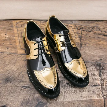 Мъжки кожени обувки в Британския стил, Модни блестящи обувки с перфорации тип 