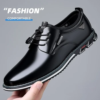 Нова бизнес ежедневни обувки за мъже, официалната обувки дантела за мъже, Черни кожени oxfords, Големи размери, Офис модела обувки за сватбени партита