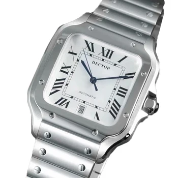 DECTOP 2023 Нов Прием на Автоматични Квадратни часовници Мъжки Старомоден часовник с каишка от неръждаема стомана, дизайн Waterpoof, Светещи