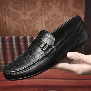 Мъжки лоферы от естествена кожа, Луксозна дишаща ежедневни обувки без закопчалка, Модерни Мокасини, големи размери 38-45, Висококачествени обувки за шофиране