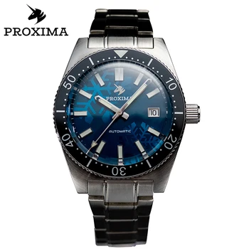 PROXIMA; висок клас марка, Клас Лукс; Мъжки автоматично механични часовника 40 мм; Класически реколта мъжки ръчен часовник в стил милитари за любителите на гмуркане; 20 бар; Мъжки ръчен часовник