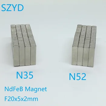 100 бр./лот N35/N52 Блок Неодимовый магнит 20*5*2 Силен стандартен размер Редкоземельный постоянен неодимовый 20x5x2