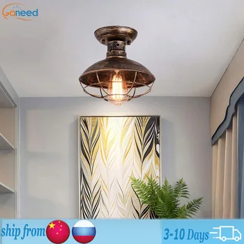 Промишлен Тавана лампа от бронз, настъргани с маслени бои, с метална рамка, Лампа за кухня на верандата фермерска къща