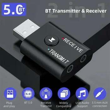 Предавател-приемник BT-compatib 5,0 2 В 1 Безжични аудио 3.5 мм USB Aux Аудио адаптер Безжичен предавател
