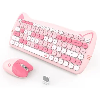 Комбинирана Безжична клавиатура и мишка, Ретро-клавиатура с кръгли капачки за ключове, Сладък безжична мишка 2.4ghz за вашия КОМПЮТЪР/лаптоп/Mac/Windows