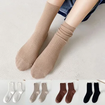1 Чифт Нови Женските Чорапи Свободно Намаляване в Корейски стил, Памучни Обикновена Чорапи със средна дължина, есен-зима, Възли, мека, Градинска мода, Чорапи
