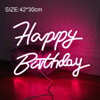 Неонова реклама честит Рожден Ден 42x30 см., светлинна табела за украса на парти по случай рожден ден, детски подарък с захранван от USB ключ