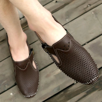 Нова Мъжки обувки от мека естествена кожа с дупки, сандали, Бизнес ежедневни обувки за мъже, Летни дишащи и удобни сандали