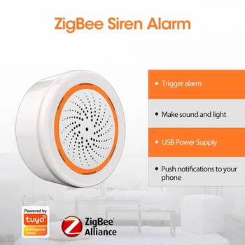 Сензор звук и Светлина Smart Alarm Siren Sasha Zigbee Siren Sound Light Alarm 90dB App Remote Control Система за домашно сигурност
