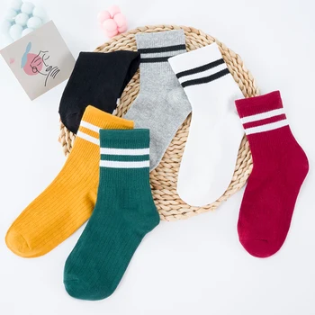 Уютни забавни Сладки Свободни Памучни чорапи на райета, Дамски модни цветни реколта чорапи, ученически чорапи за момичета, черен