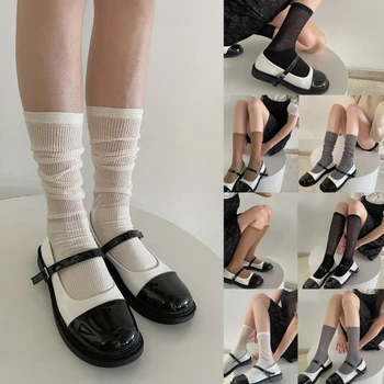 Дамски Възли дълги чорапи в рубчик с височина до коляното Чорапи под рокля, Чорапи до средата на прасците, Секси Чорапи в японски стил