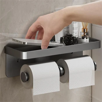 Голям държач за тоалетна хартия Стенен Държач на ролка хартия с чекмедже за съхранение на Тоалетна органайзер Поставка за телефон, Аксесоари за баня