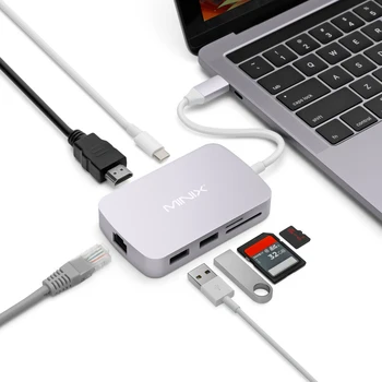 Мини USB хъб-C, малка докинг станция Type-c с VGA/HDMI/USB 3.0/Type-c за зареждане/четец-четец, мрежова карта в Интернет