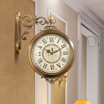Европейските Луксозни Двустранни стенни часовници, Уникални китайски часовници за всекидневна, Голяма Реколта Тихи Римски кухненски часовник, Стенен подарък W6B