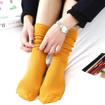 1 Чифт Японски, Корейски и чорапи за момичета в гимназията Свободни Обикновена Дълги чорапи с двойни игли за Плетене, изработени от Памук, За жени