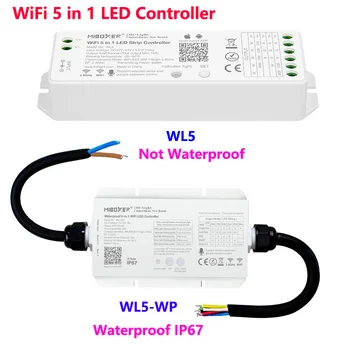 Miboxer 5 В 1 Wifi led контролер-Димер WL5 WL5-WP Водоустойчив IP67 DC12V 24V За одноцветного/CCT/RGB/RGBW/RGB + CCT ивица светлина