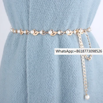Нов женски метален колан-верига Sweet Leaf Pearl с тънка талия и украшение за рокли, универсална верига, корейски каишка за рокли