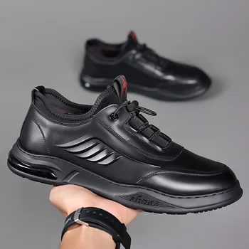 Нова Мъжки ежедневни обувки от естествена кожа, Тенденция обувки на равна подметка в спортен стил за отдих, Младежта Градинска мода, Обувки от телешка кожа