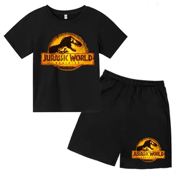 Детска Лятна тениска с динозавром, Топ + Шорти, 2 на размер, за момчета и момичета, с шарките на Ужасите, Модни и Ежедневни Домашни Дрехи За Спорт на открито, Удобно облекло