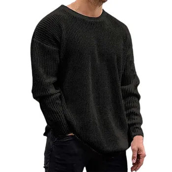 Вязаный пуловер, обикновен пуловер с кръгло деколте и дълъг ръкав, пуловер, Мъжки пуловер, есенно-зимни мъжки блузи