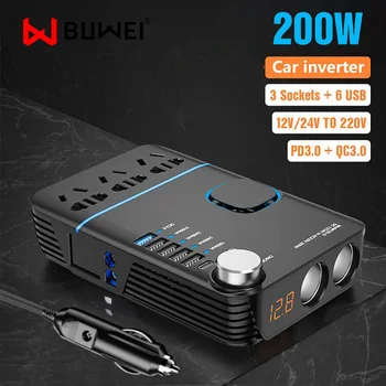 BUVAYE 200 W Автомобилен инвертор, преобразувател 12 v 220 v, зарядно устройство, адаптер, Трансформатор, Запалки, USB Изход изход