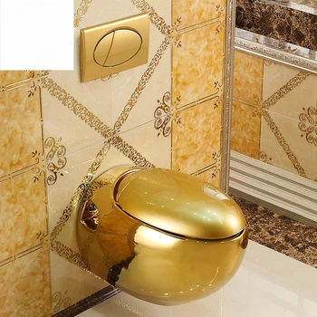 Стенен златна тоалетна чиния, малък семеен окачен ватерклозет, монтиран на стената тоалетна чиния, Биологичен тоалетна чиния Closestool Седалка за тоалетна