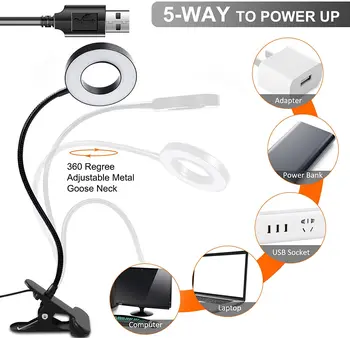 Светодиодна настолна лампа с USB-клипс, гъвкава настолна лампа с гъши врата, 3 режима на осветление с 10 нива на яркост, офис лампа с регулируема яркост