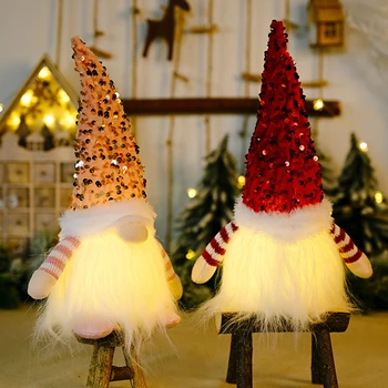 Коледна Безлични играчка Старец в шапка с пайети, Светлинен украшение под формата на джудже, Фестивал тема, Мини-скъпа Статуетка за стенен плот
