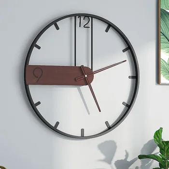 Стенен часовник Интериорен формат от Ковано желязо, Модерни часовници, прости ретро-Скандинавските Творчески обзаведени Големи Стенни часовници за всекидневна
