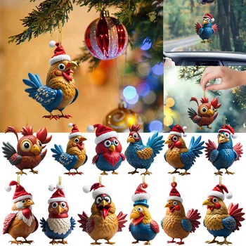 С Коледа Акрилни висулки, бижута във формата на птици, за елхи, цветни украшения във формата на пиле, честита Нова година, Начало декор