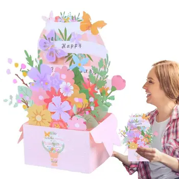 Картички с хартиени цветя, ръчно изработени 3D Картичка с цветни букети Ръчно изработени Картички за Свети Валентин Годишнина от Сватбата