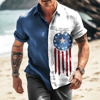 Мъжки Дрехи, Лятна Тениска 2023, Модни Цветна Тениска с къс ръкав, Мъжки Ежедневни Плажната Однобортная Риза С Ревери, Топ