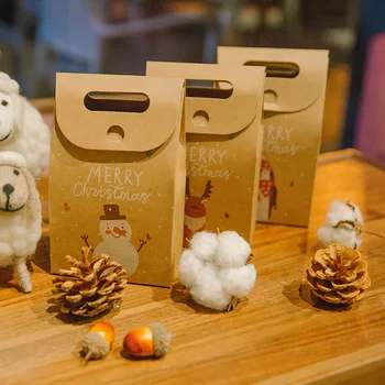 Подаръчни кутии от крафт-хартия с Печат на Снежен човек, Пингвин, Лосове, Дядо Коледа, Торбички тоут, Коледни Коледни Подаръчни опаковки за шоколадови бонбони