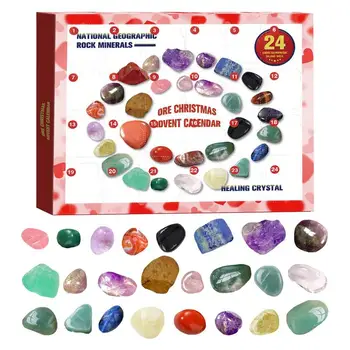 Адвент-календар с благородни камъни, 24 Дни на броене на Коледа, набор от играчки, от естествена руда за коледната украса на дома и градината