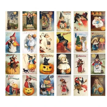 24 бр. Реколта Картички за Хелоуин, Поздравителни Картички с Плик Празна карта за бележки 594C