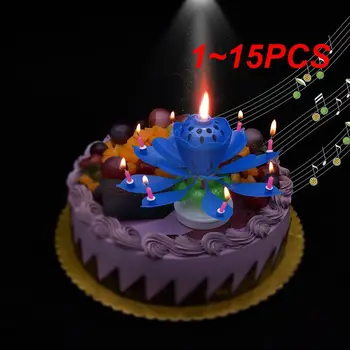 1 ~ 15 бр. за творчески торта за рожден Ден, Музикална свещ Цвете лотос, Въртяща се Музикална свещ, декорация на торта със собствените си ръце