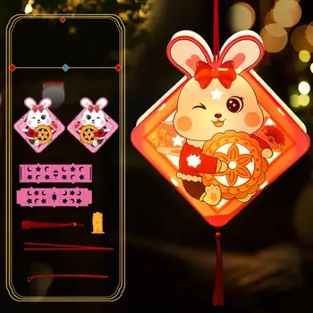 Празничен декоративен фенер Приказно фенери ръчно изработени с зайци, двустранни, захранван от батерии, за китайската Нова година, средата на есента