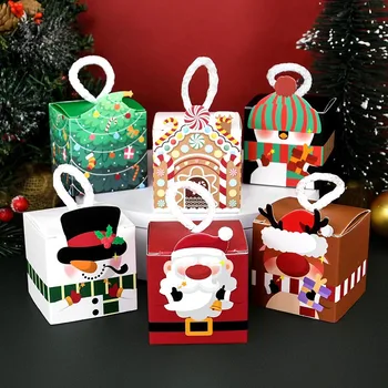 8 бр. Коледни картонени кутии, сладък Дядо Коледа, Снежен човек, шоколадови бонбони, бисквити, опаковъчна хартия, кутия, чанта, нова година коледна украса