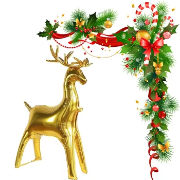 Коледна украса, Изправен Златен балон с Елени, Коледни Балон От алуминиево фолио С Лосем, подарък за Коледа, балон С Елени, честита Нова Година