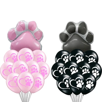 Розови и Черни Балони от фолио Let ' s Pawty, Куче, котка, Животни, Лапи За домашни любимци, Латексови балони, честит Рожден Ден, Украса за детската душа, е Детска играчка,