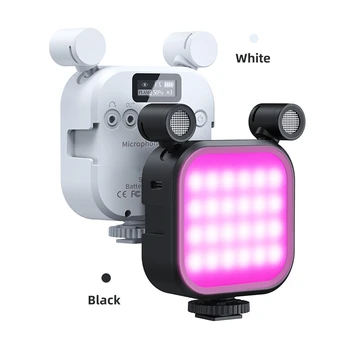 Микрофон с led подсветка 2500-9000 До, Пълноцветен микрофон за огледално-рефлексен фотоапарат смартфон V03-Черен