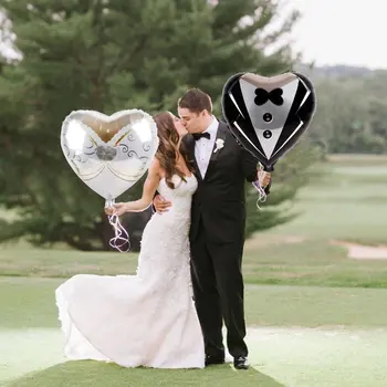 сватбен декор за булката и младоженеца, от 2 елемента, сватбена рокля, балони във формата на сърца от фолио, на сватбата на г-н и г-жа, годеж с алуминиеви баллоном