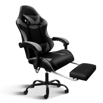 Гоночное видео, на стол с възможност за сгъване на облегалката и височина на седалка, Игра офис, Компютър с висока облегалка Ергономичен Регулируем въртящо се кресло с подложки за краката