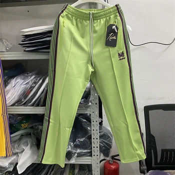 Нови панталони с игли AWGE за мъже и жени, спортни панталони с бродерия в формата на пеперуда, кафяво-зелени панталони на райета, облекло