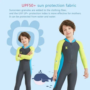 Детски неопрен за момичета, запазва топлината, едно парче костюм с дълги ръкави, бански костюми, със защита от ултравиолетови лъчи за сърфиране, каране на каяк, гмуркане и ветроходство
