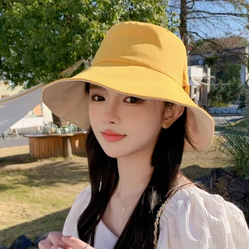 Пролетно-есенна новост 2023 година в Корейски стил, дамска шапка Ins в японски стил и е известен в Интернет, Лятна солнцезащитная шапка с лък