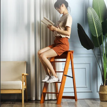 Утолщающий стол за стълби в помещението, Многофункционално столче за стълби, Сгъваема табуретка за катерене, здрава и стабилна дървена стълба