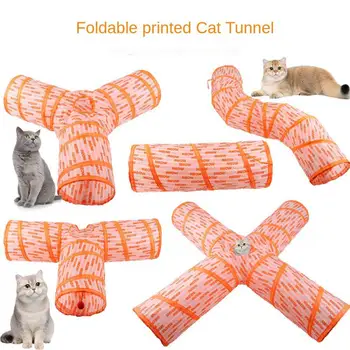 Cat Toy Пет Printing Channel Rabbit Animal Play фън тръби 4 Начина Выгибания домашни любимци Тунели Удобни Сгъваеми Играчки За домашни Котки От Полиестер